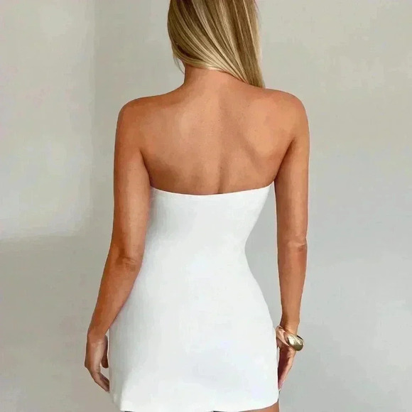 White Sexy Women's Party Button Mini Dress - Picture 3 of 6